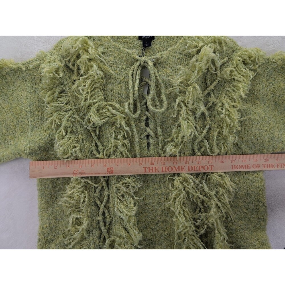 Nasty Gal Olive Green Textured Fringe V-Neck Sweater - Picture 9 of 13